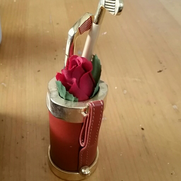 Golf Bag Genuine Tan Leather Pen Holder/Cup - Picture 2 of 3